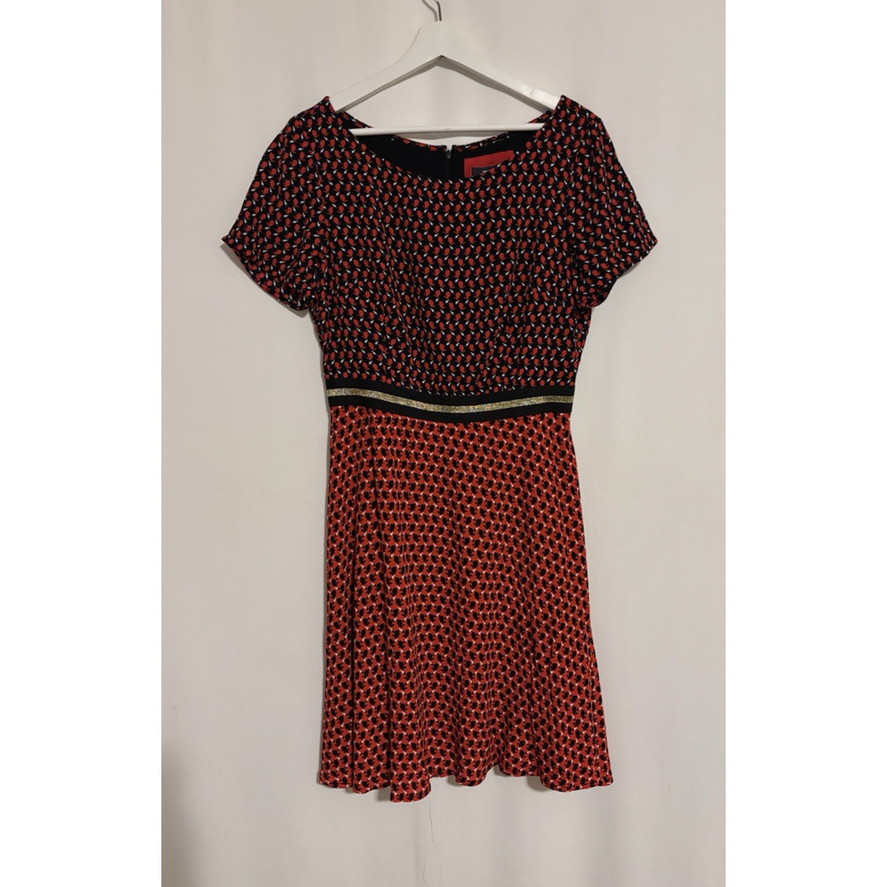 Maeve Anthropologie Dress 8 Red Floral Fit & Flare Short Sleeve